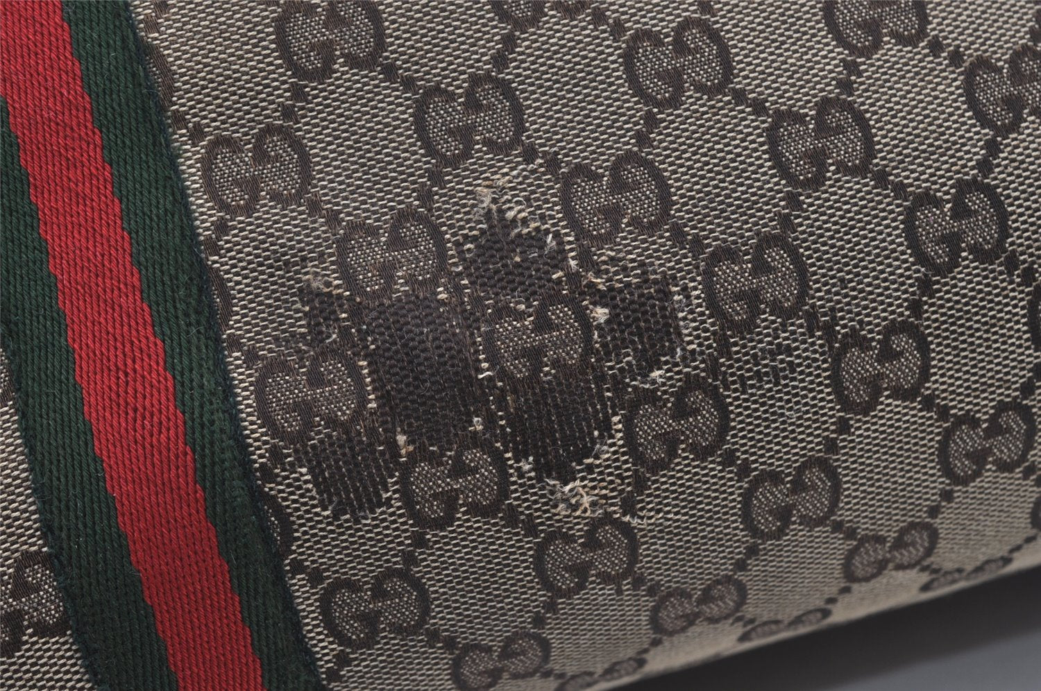 Authentic GUCCI Web Sherry Line Tote Bag GG Canvas Leather 139260 Brown 3200I