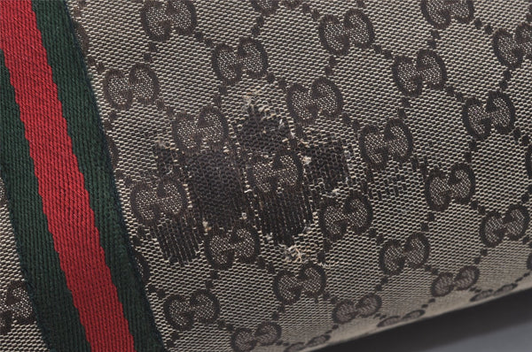 Authentic GUCCI Web Sherry Line Tote Bag GG Canvas Leather 139260 Brown 3200I