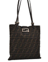 Authentic FENDI Zucca Vintage Shoulder Tote Bag Canvas Leather Brown Black 3201I