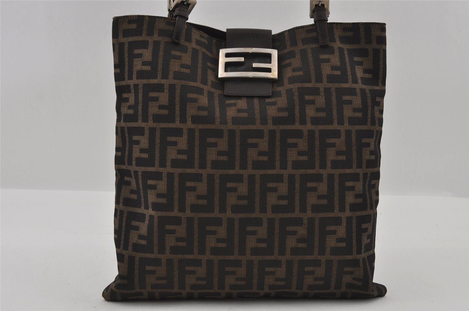 Authentic FENDI Zucca Vintage Shoulder Tote Bag Canvas Leather Brown Black 3201I