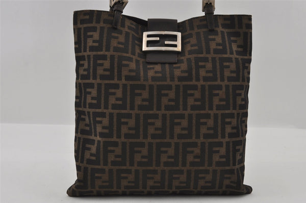 Authentic FENDI Zucca Vintage Shoulder Tote Bag Canvas Leather Brown Black 3201I