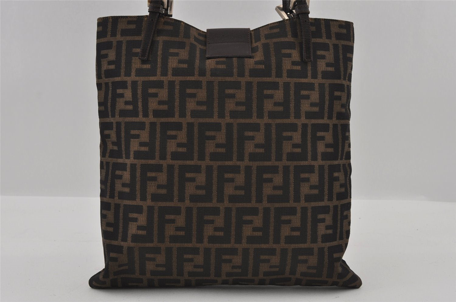 Authentic FENDI Zucca Vintage Shoulder Tote Bag Canvas Leather Brown Black 3201I