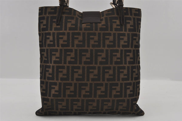 Authentic FENDI Zucca Vintage Shoulder Tote Bag Canvas Leather Brown Black 3201I