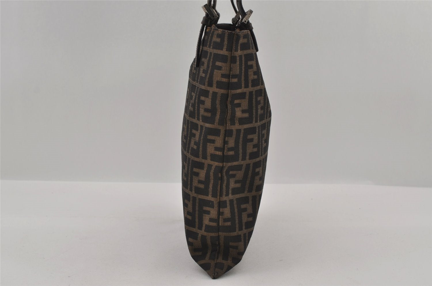 Authentic FENDI Zucca Vintage Shoulder Tote Bag Canvas Leather Brown Black 3201I