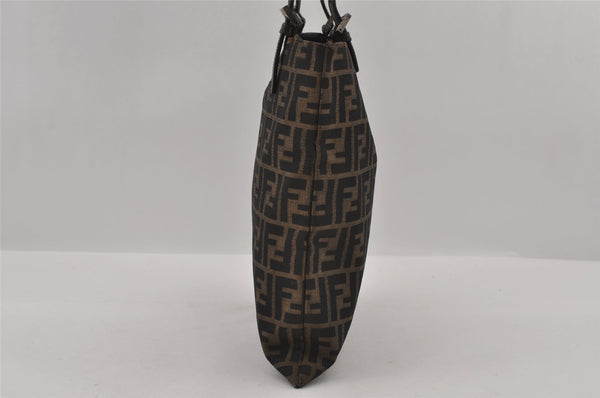 Authentic FENDI Zucca Vintage Shoulder Tote Bag Canvas Leather Brown Black 3201I