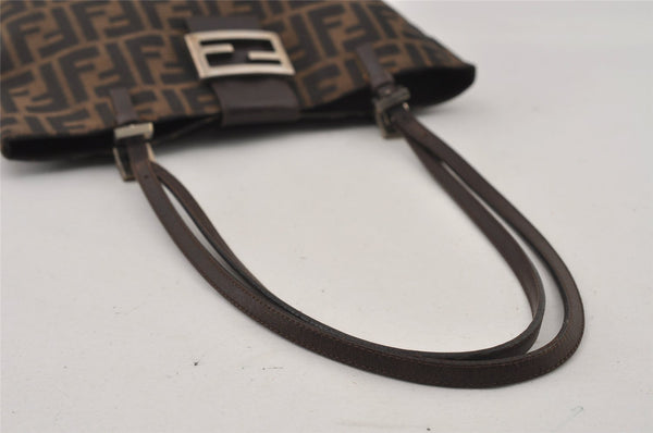 Authentic FENDI Zucca Vintage Shoulder Tote Bag Canvas Leather Brown Black 3201I