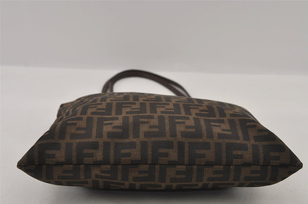 Authentic FENDI Zucca Vintage Shoulder Tote Bag Canvas Leather Brown Black 3201I
