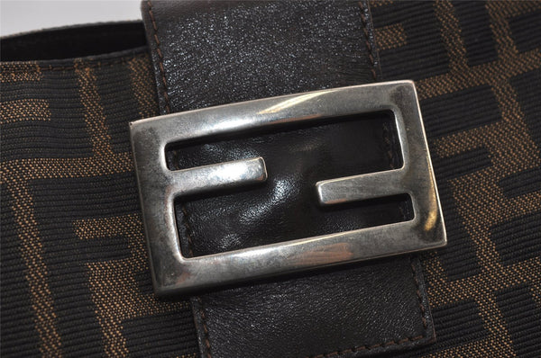 Authentic FENDI Zucca Vintage Shoulder Tote Bag Canvas Leather Brown Black 3201I