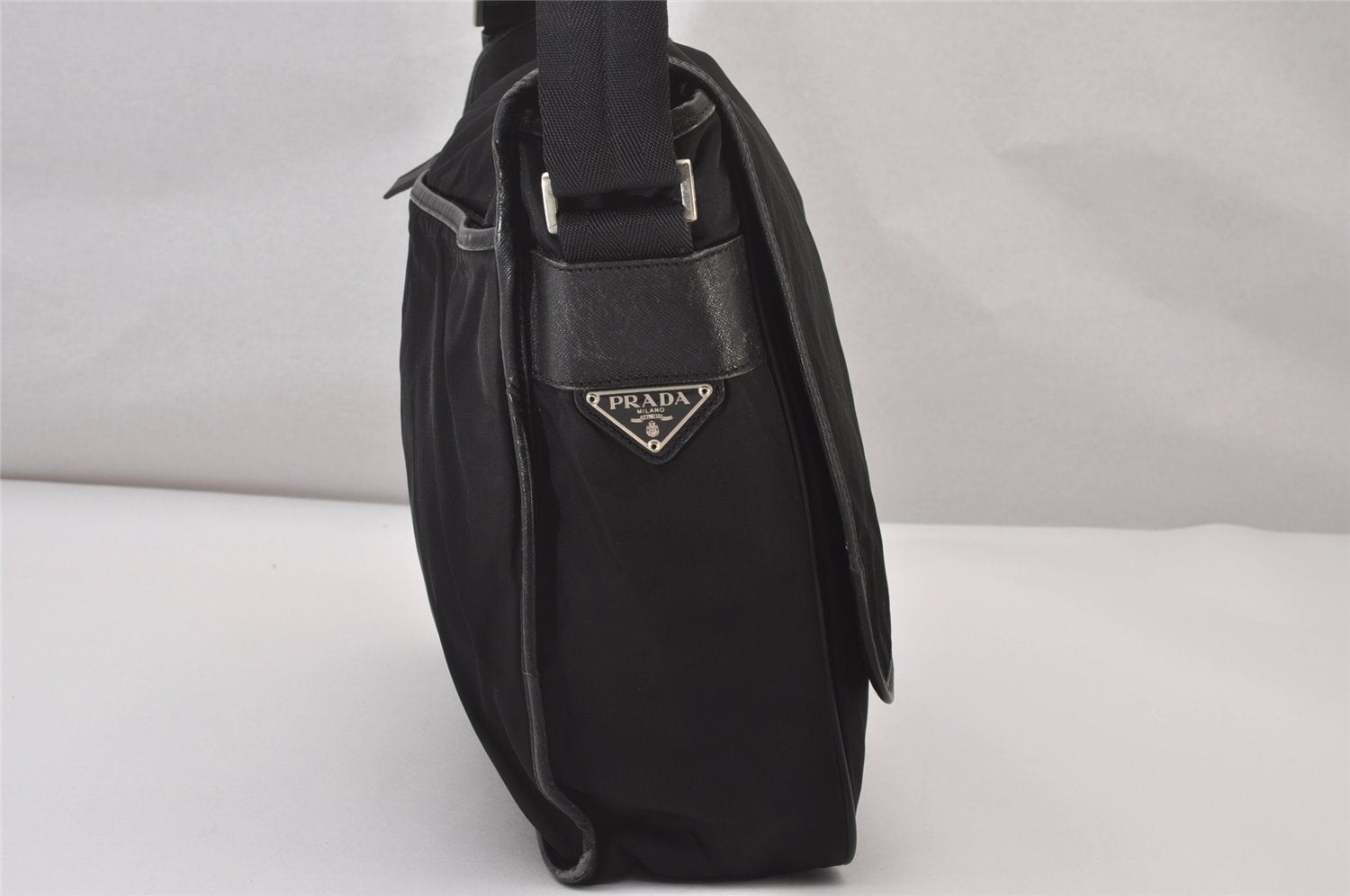 Authentic PRADA Nylon Tessuto Saffiano Leather Shoulder Cross Bag Black 3203I