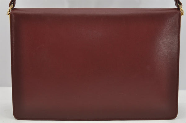 Authentic Cartier Must de Cartier Leather Shoulder Cross Bag Bordeaux Red 3207I