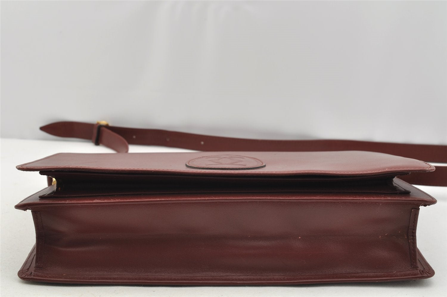 Authentic Cartier Must de Cartier Leather Shoulder Cross Bag Bordeaux Red 3207I