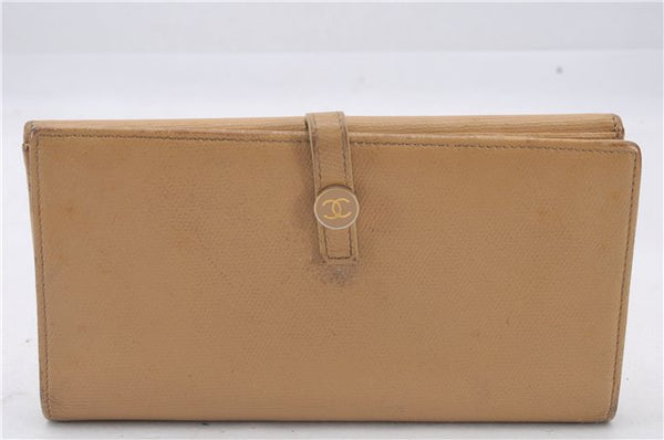 Authentic CHANEL Calf Skin CoCo Button Long Wallet Purse Beige 3211D