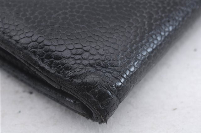 Authentic CHANEL Caviar Skin CC Logo Bifold Wallet Purse Black 3213D