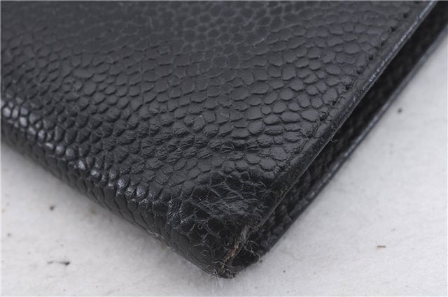 Authentic CHANEL Caviar Skin CC Logo Bifold Wallet Purse Black 3213D