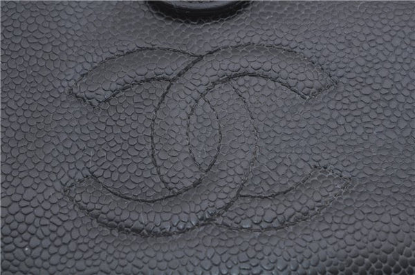 Authentic CHANEL Caviar Skin CC Logo Bifold Wallet Purse Black 3213D