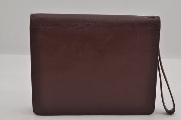 Authentic Cartier Must de Cartier Clutch Hand Bag Leather Bordeaux Red 3213I