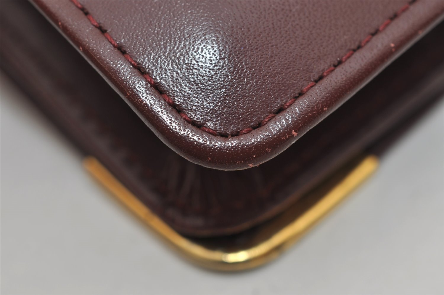 Authentic Cartier Must de Cartier Clutch Hand Bag Leather Bordeaux Red 3213I