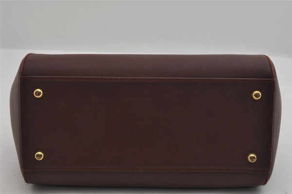 Authentic Cartier Must de Cartier Hand Boston Bag Leather Bordeaux Red 3214I