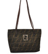 Authentic FENDI Zucca Shoulder Tote Bag Nylon Leather Purse Brown 3215I