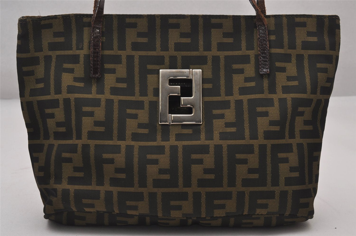 Authentic FENDI Zucca Shoulder Tote Bag Nylon Leather Purse Brown 3215I