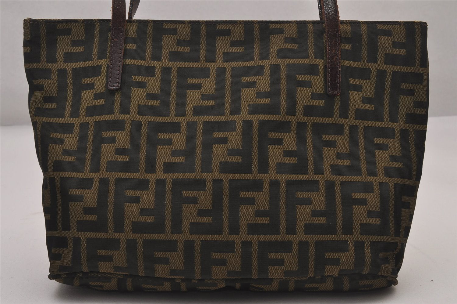 Authentic FENDI Zucca Shoulder Tote Bag Nylon Leather Purse Brown 3215I
