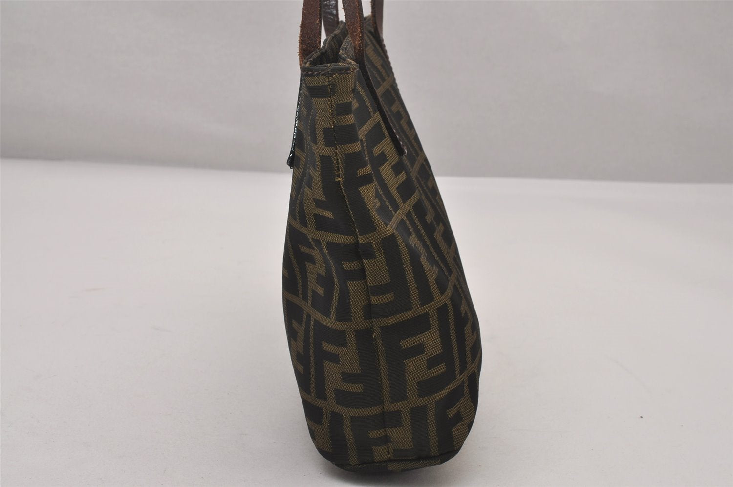 Authentic FENDI Zucca Shoulder Tote Bag Nylon Leather Purse Brown 3215I