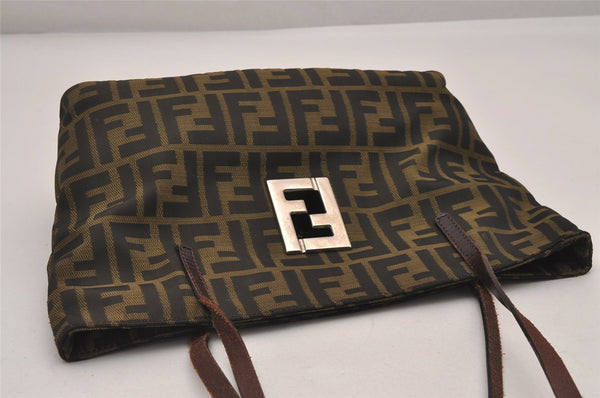 Authentic FENDI Zucca Shoulder Tote Bag Nylon Leather Purse Brown 3215I