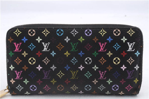 Auth Louis Vuitton Monogram Multicolor Zippy Wallet Purse Black M60243 Box 3217D