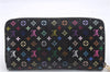 Auth Louis Vuitton Monogram Multicolor Zippy Wallet Purse Black M60243 Box 3217D