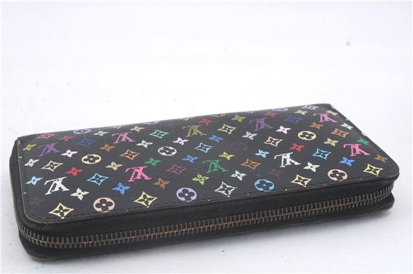 Auth Louis Vuitton Monogram Multicolor Zippy Wallet Purse Black M60243 Box 3217D