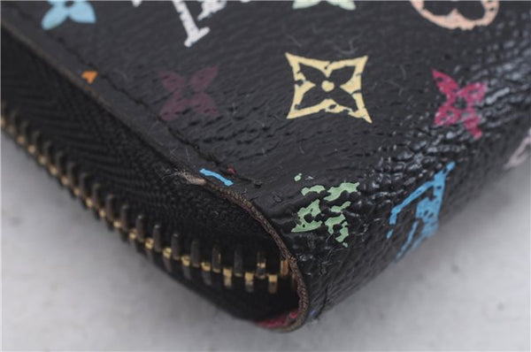 Auth Louis Vuitton Monogram Multicolor Zippy Wallet Purse Black M60243 Box 3217D