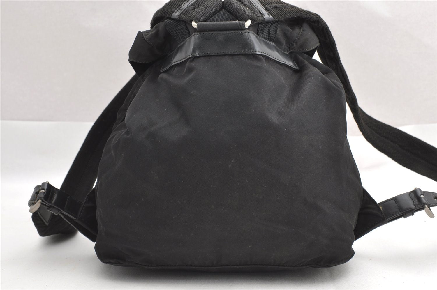 Authentic PRADA Vintage Nylon Tessuto Leather Backpack Purse Black 3217I