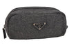 Authentic PRADA Vintage Wool Leather Pouch Purse Gray 3218I