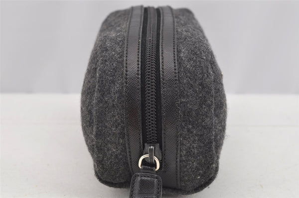 Authentic PRADA Vintage Wool Leather Pouch Purse Gray 3218I