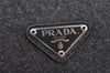 Authentic PRADA Vintage Wool Leather Pouch Purse Gray 3218I