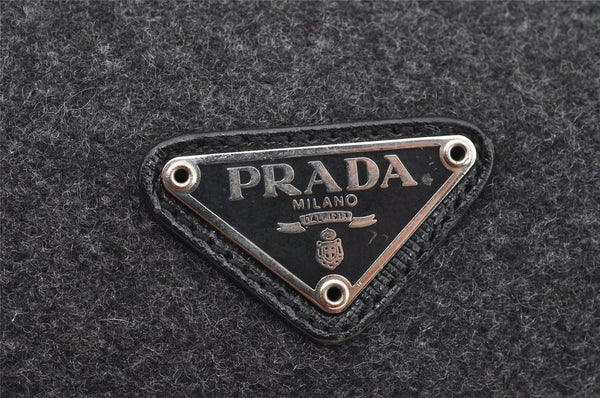 Authentic PRADA Vintage Wool Leather Pouch Purse Gray 3218I