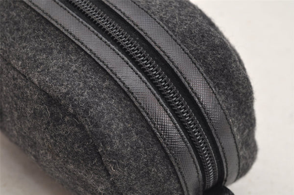 Authentic PRADA Vintage Wool Leather Pouch Purse Gray 3218I