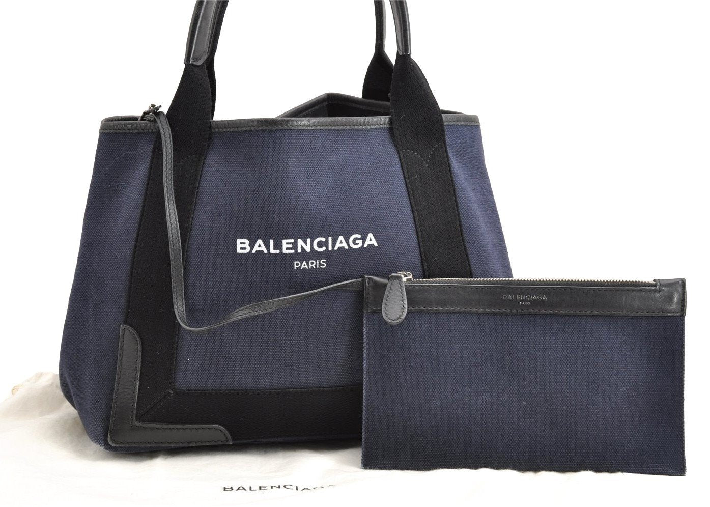 Authentic BALENCIAGA Navy Caba S Hand Bag Canvas Leather 339933 Navy Blue 3224I