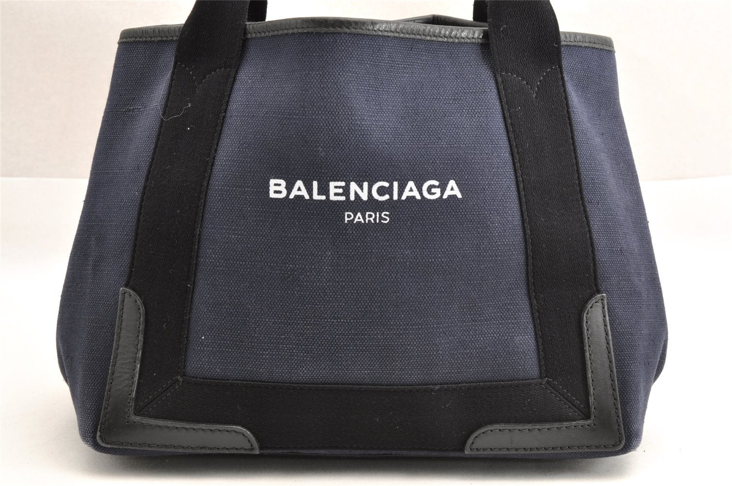 Authentic BALENCIAGA Navy Caba S Hand Bag Canvas Leather 339933 Navy Blue 3224I