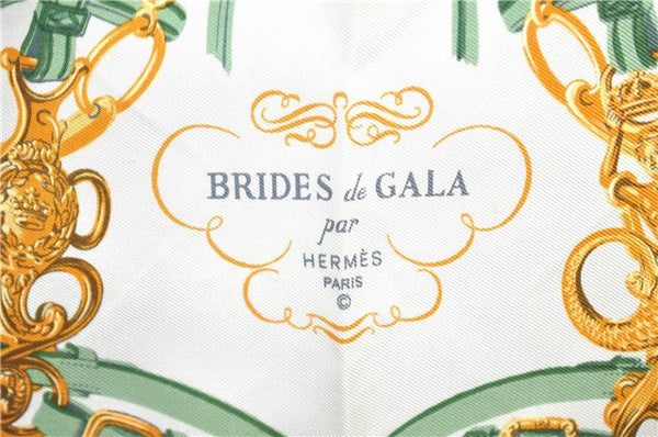 Auth HERMES Petit Carre 40 Scarf Handkerchief "BRIDES de GALA" Silk Green 3226D