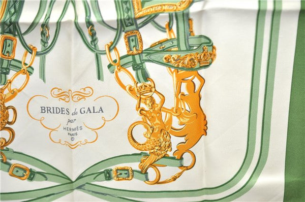 Auth HERMES Petit Carre 40 Scarf Handkerchief "BRIDES de GALA" Silk Green 3226D