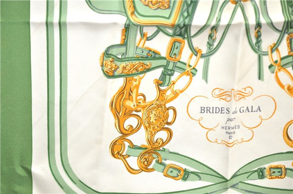 Auth HERMES Petit Carre 40 Scarf Handkerchief "BRIDES de GALA" Silk Green 3226D