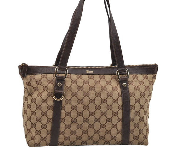 Authentic GUCCI Abbey Shoulder Tote Bag GG Canvas Leather 141470 Brown 3226I