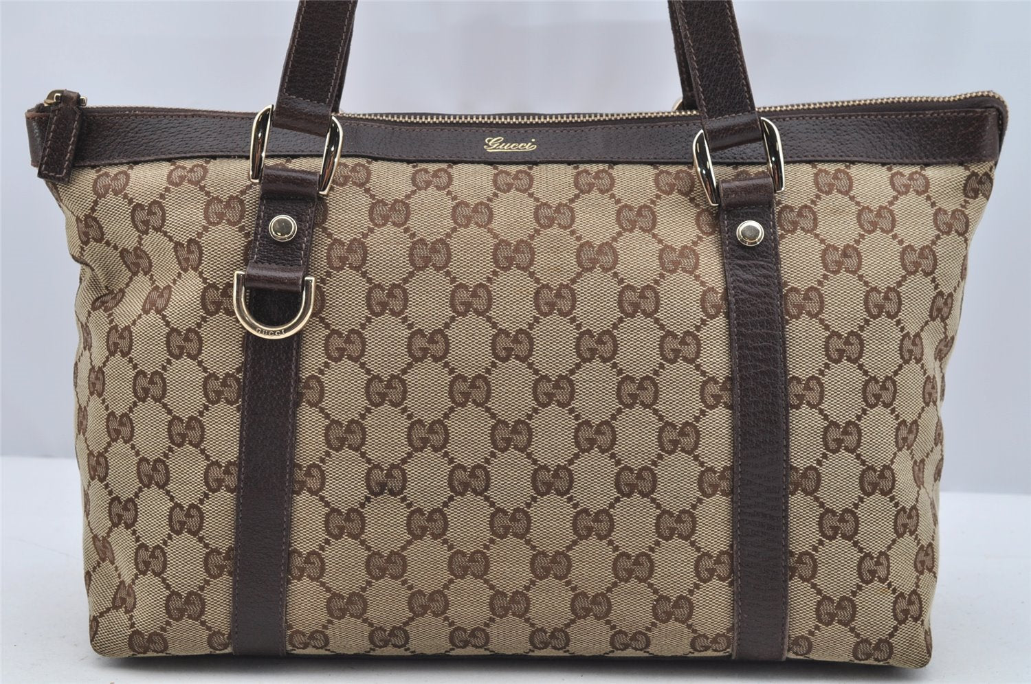 Authentic GUCCI Abbey Shoulder Tote Bag GG Canvas Leather 141470 Brown 3226I