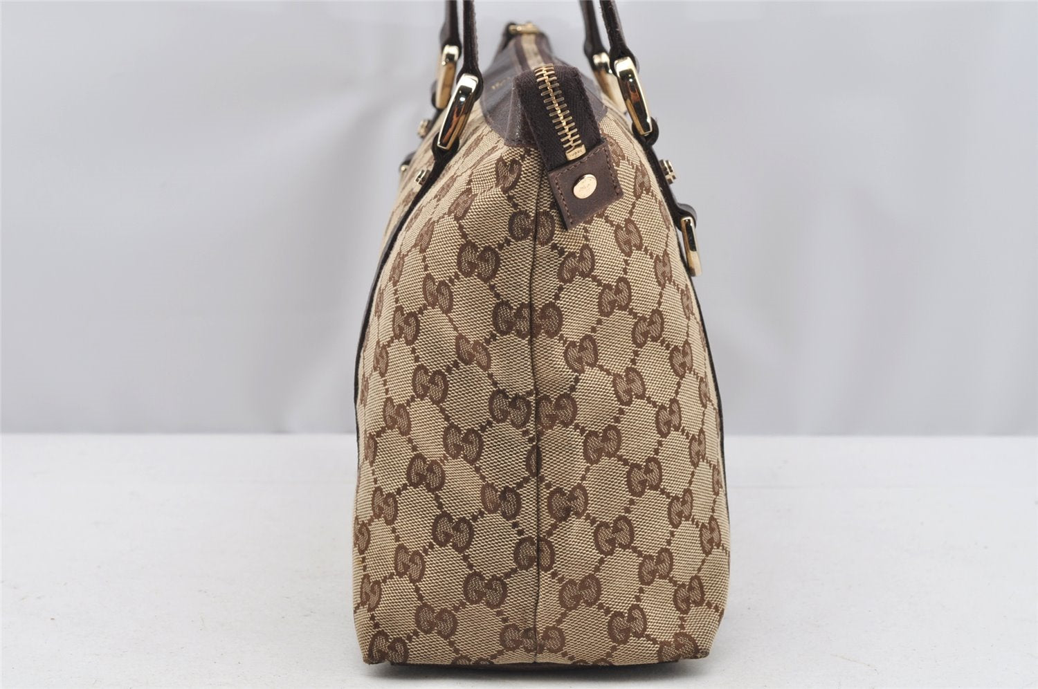 Authentic GUCCI Abbey Shoulder Tote Bag GG Canvas Leather 141470 Brown 3226I