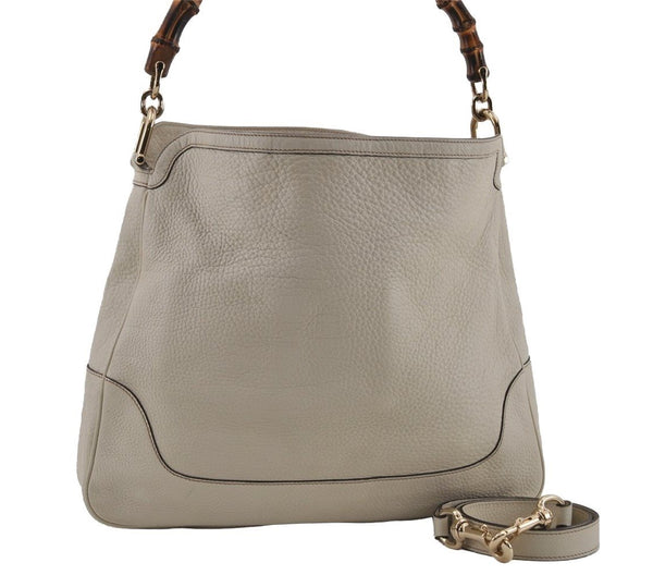 Authentic GUCCI Bamboo 2Way Shoulder Cross Body Bag Leather 282315 White 3228I