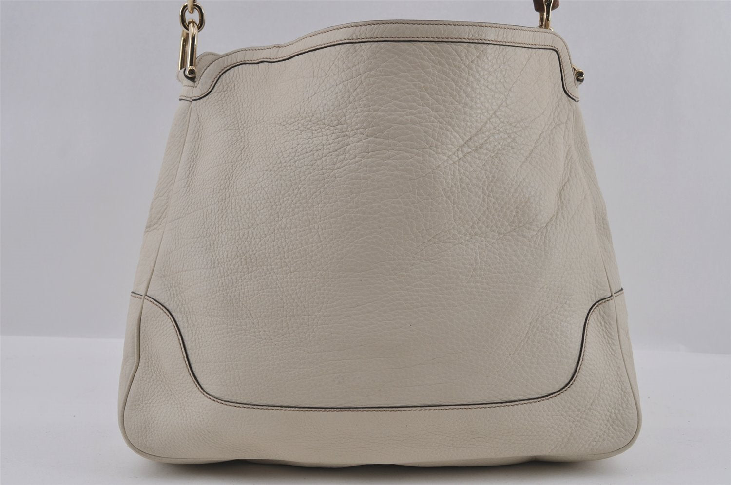 Authentic GUCCI Bamboo 2Way Shoulder Cross Body Bag Leather 282315 White 3228I