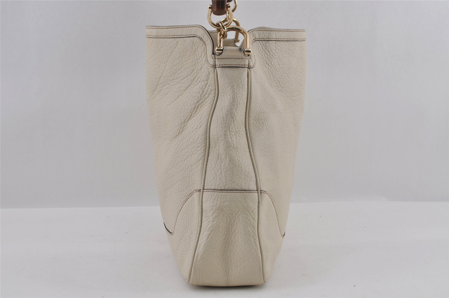 Authentic GUCCI Bamboo 2Way Shoulder Cross Body Bag Leather 282315 White 3228I