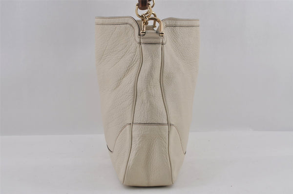 Authentic GUCCI Bamboo 2Way Shoulder Cross Body Bag Leather 282315 White 3228I