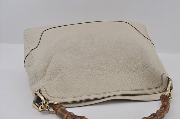 Authentic GUCCI Bamboo 2Way Shoulder Cross Body Bag Leather 282315 White 3228I